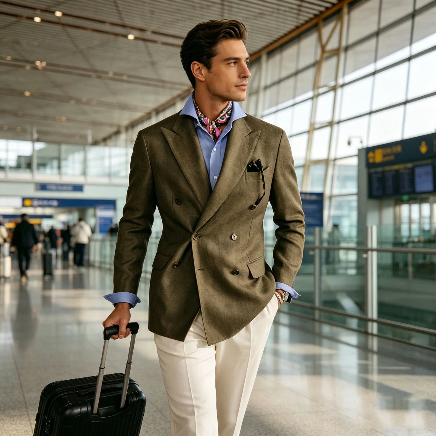Men's Cotton Linen Blazer Vintage Double Breasted Slim Fit Peak Lapel Breathable Lightweight Summer Formal Jacket Business Casua