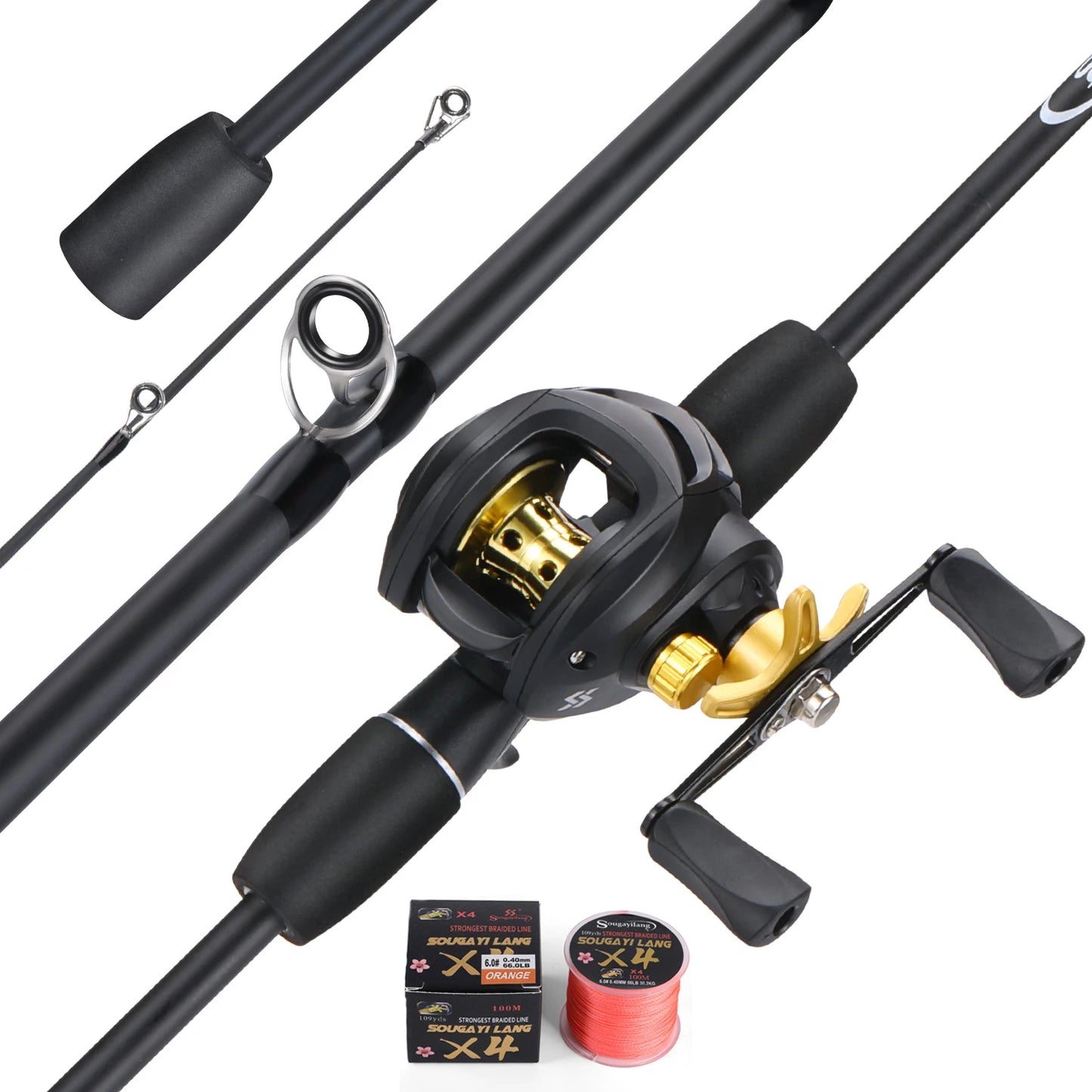 Sougayilang Fishing Rod Reel Combo Lightweight and High Carbon Casting Rod 7.2:1 Gear Ratio Baitcasting Reel With Line as A Gift