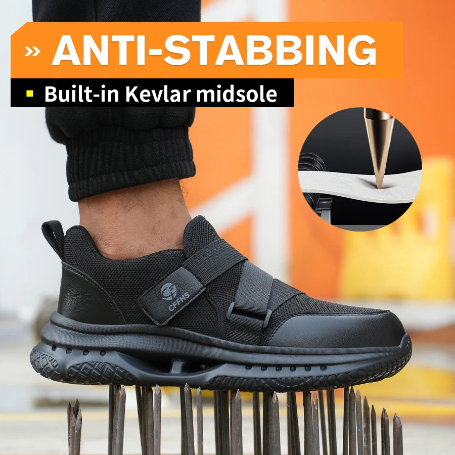 Velcro-Fastened Men's Breathable Casual Work Safety Shoes with Impact and Puncture Resistance