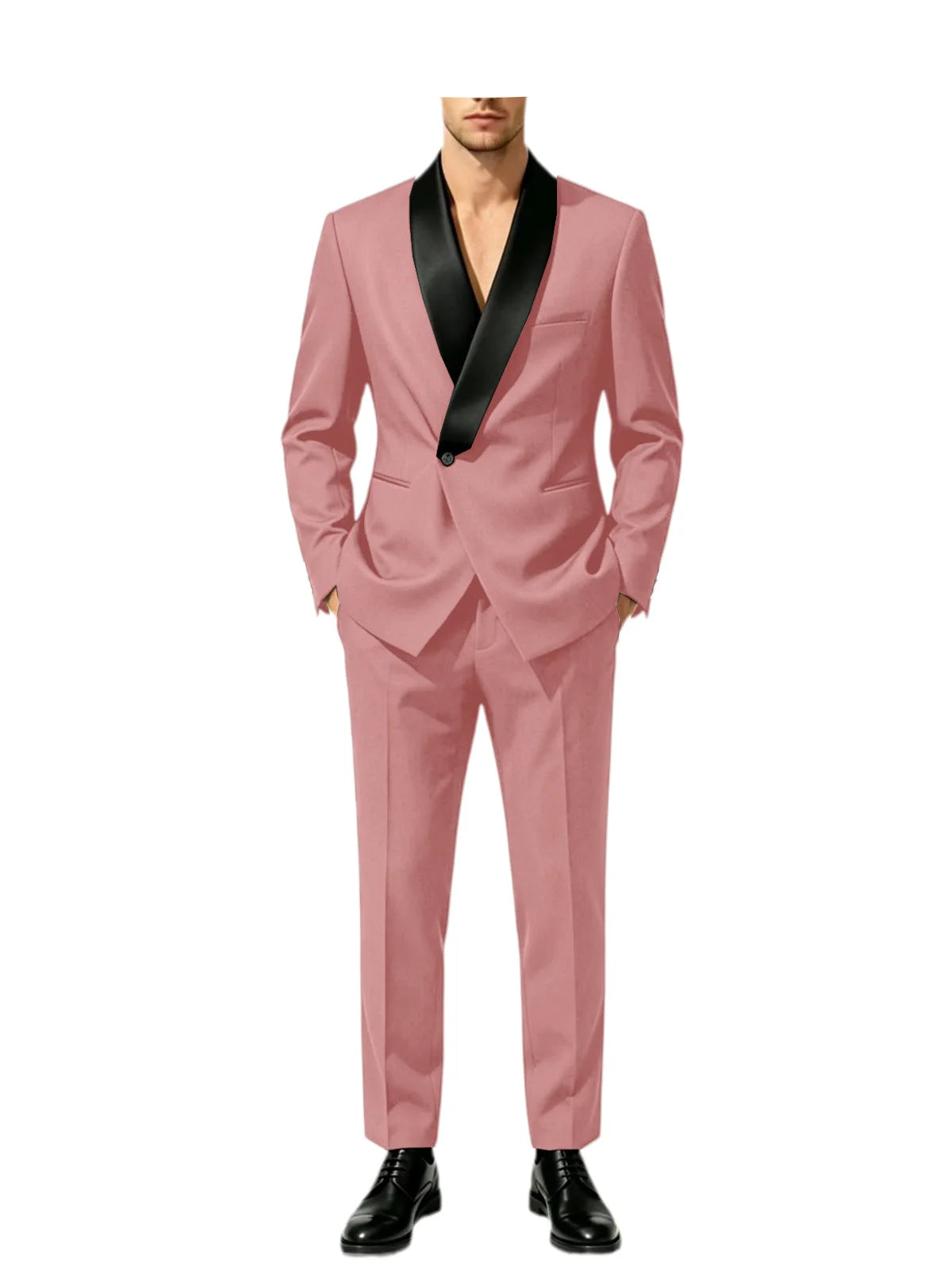 Men's Tuxedo Suit with Black Satin Shawl Lapel Slim Fit 2-Piece Suit Jacket & Pants Business Casual Blazer Trousers for Wedding