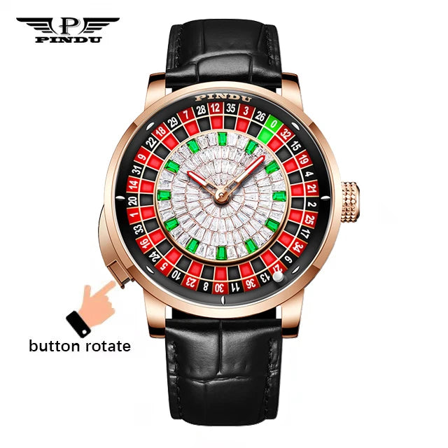 Fashion Business Noble Red PINDU Top Men's Mechanical Watch NH35A Push Button Gambling Table Roulette Game Watch Sapphire Watch