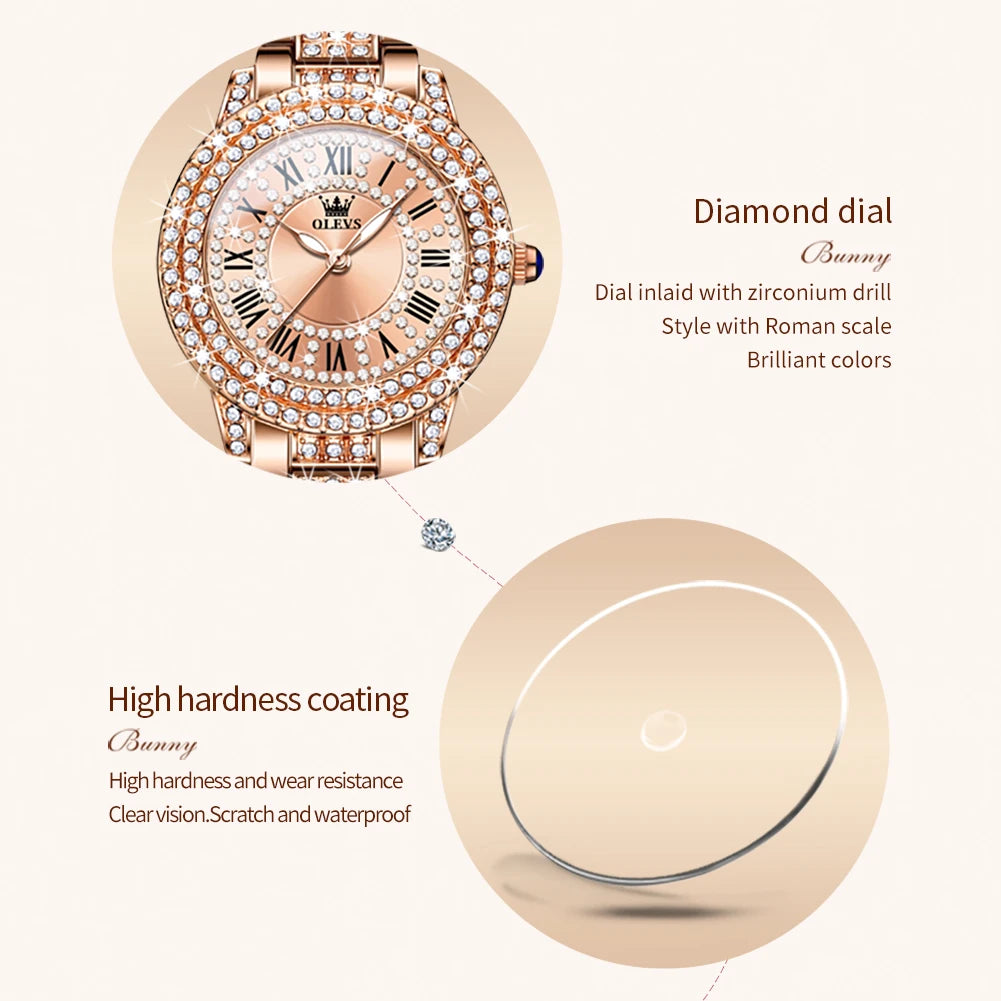 OLEVS 9943 Women Watch High end Luxury Rose Gold Diamond Waterproof Quartz Watch Brand Original Women Dress Watch Reloj Mujer