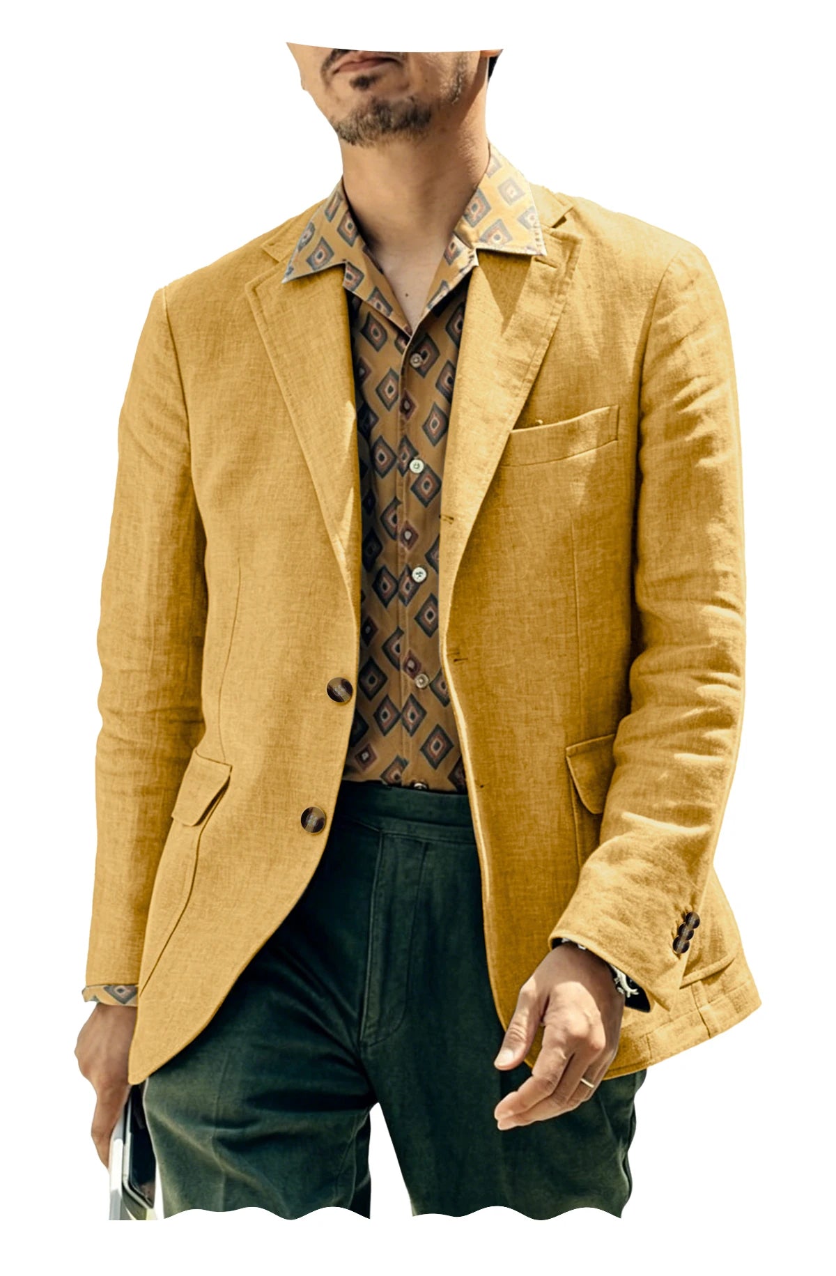 Italian Style Men's Linen Blazer Casual Business Suit Jacket Notched Lapel Breathable Summer Sport Coat for Wedding Groom Party