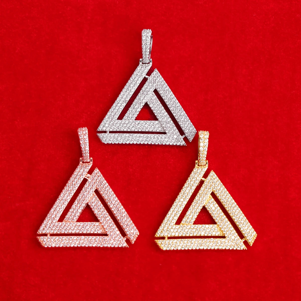 Aokaishen Iced Penrose Triangle Pendant Necklace for Men Real Gold Plated Hip Hop Jewelry