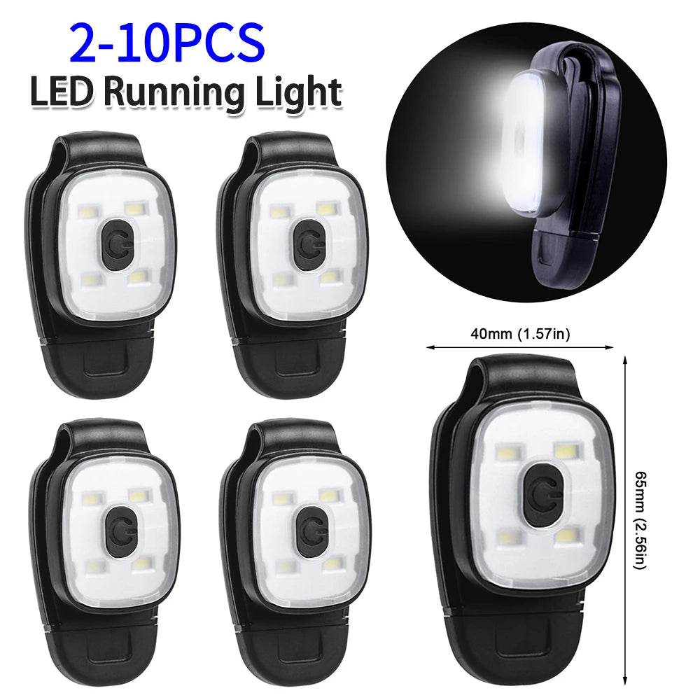 2-10PCS LED Clip Flashlight USB Charging LED Running Lights Multifunction Lightweight Warning Lights for Night Walking Fishing