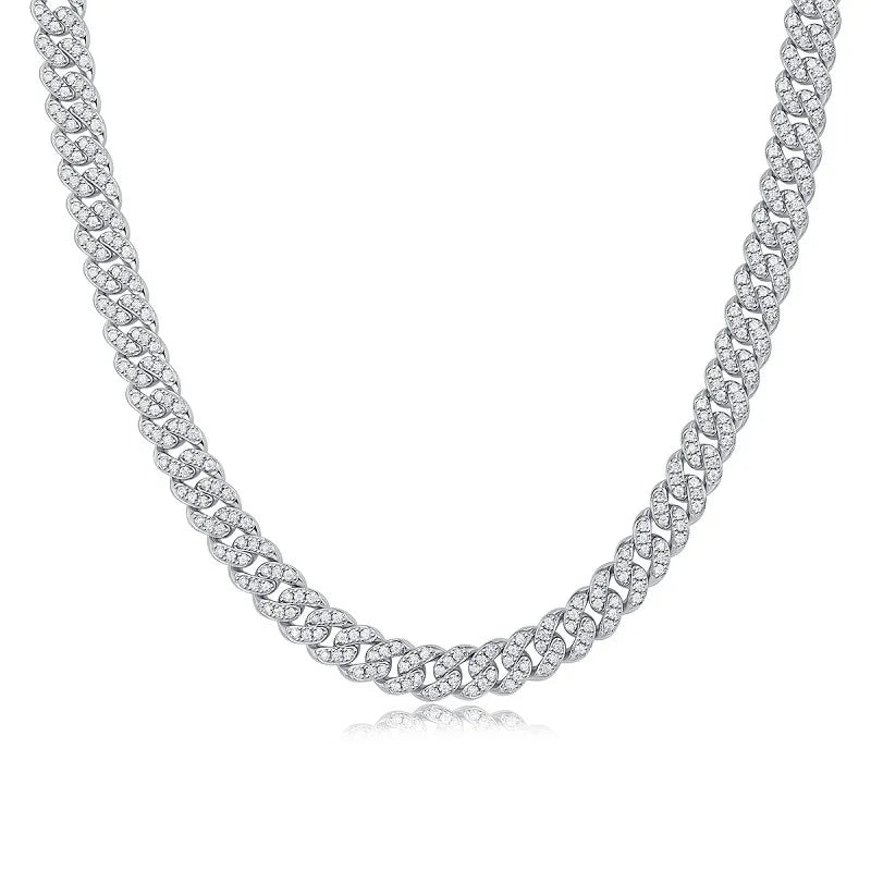 JIUZUAN D color full moissanite Cuban chain women's necklace men's S925 silver necklace hip hop fashion luxury boutique jewelry