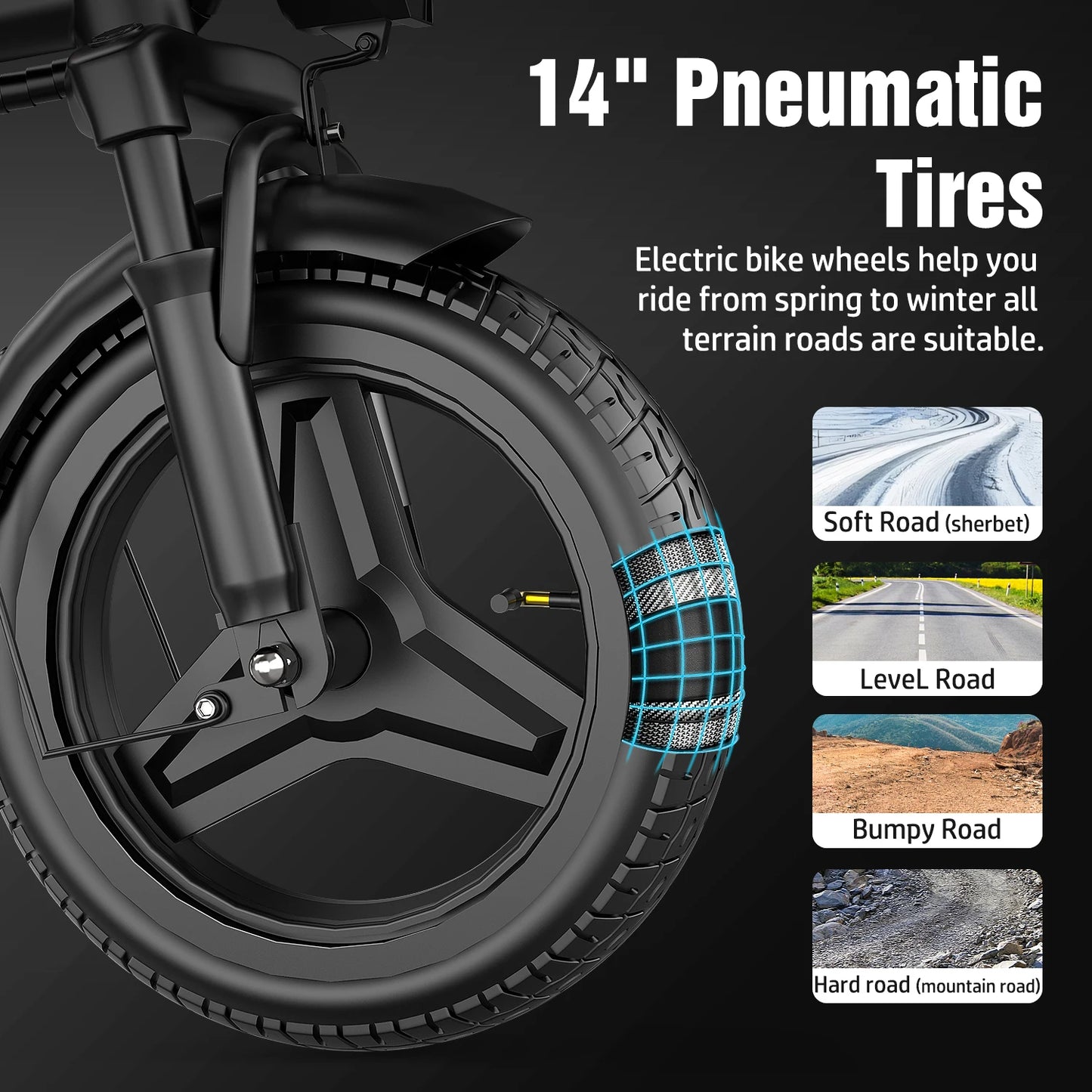 Adult folding electric bicycle, 48V 15AH, 1000W, 30-mile maximum range, US warehouse, LCD display, all-terrain wide tires.