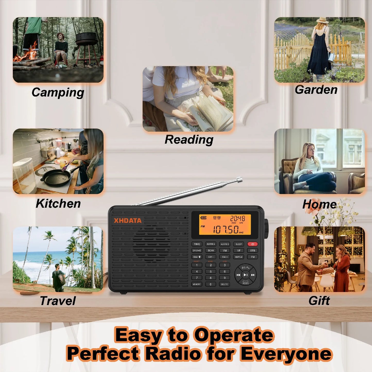 XHDATA D109 World Band Radio DSP AM FM SW LW Receiver Portable Bluetooth Speaker MP3 Player with TF Card Support Alarm Clock