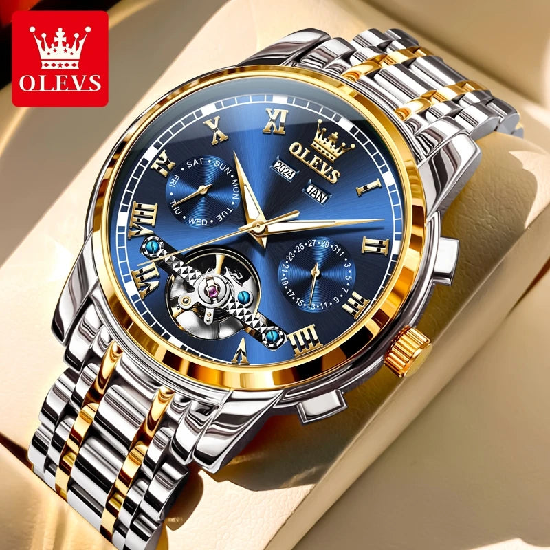 OLEVS 6607+6602 Original Men Women Watch Luxury Brand Tourbillon Mechanical Watch High end Romantic Lover Date Gift Couple Watch
