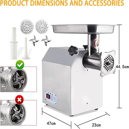 Commercial Meat Grinder, Stainless Steel Meat Grinder, 265lbs/H Electric Meat Grinder Heavy Duty with 2 Blades, 2 Plates