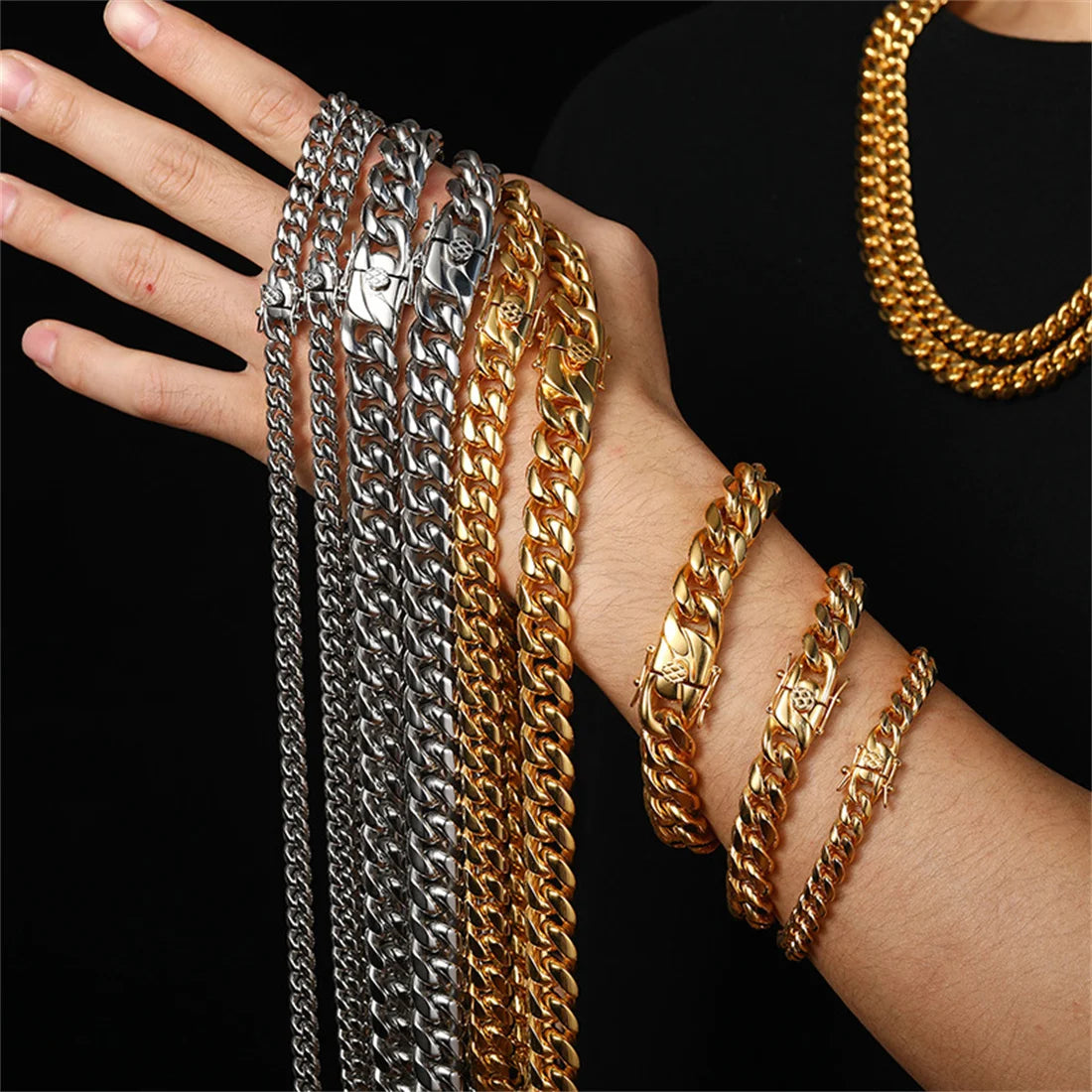 6mm-22mm wide 316L Stainless Steel Cuban Miami Chains Necklaces Big Heavy Round Link Chain for Men Hip Hop Rock jewelry