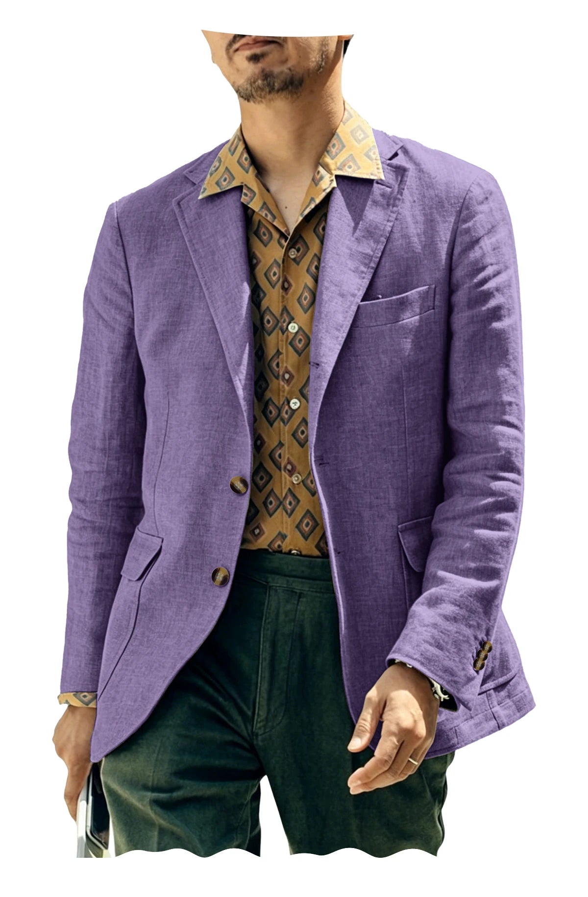 Italian Style Men's Linen Blazer Casual Business Suit Jacket Notched Lapel Breathable Summer Sport Coat for Wedding Groom Party