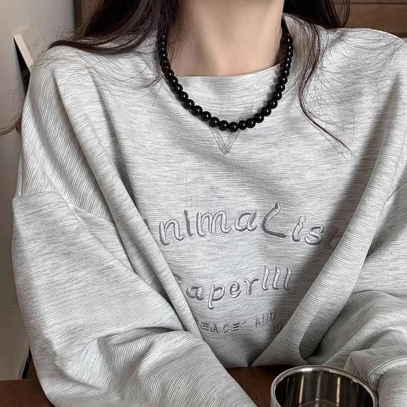 Fashion Punk Smooth Black Round Beads String Necklace for Women Men Unisex Acrylic Beads Choker Jewelry on The Neck Collar Gift