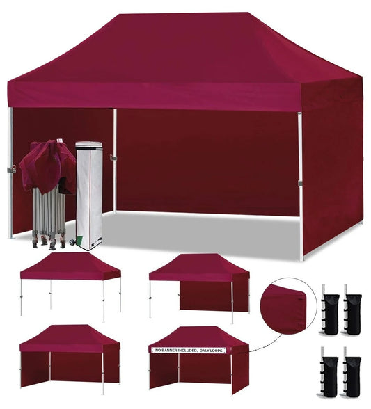 10'x15' Pop-up Canopy Tent Commercial Instant Canopies with 4 Removable Zipper End Side Walls and Roller Bag, Customized