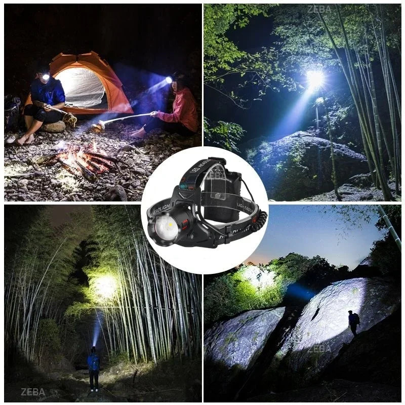 2026 Super Bright LED Headlamp Powerful  3*18650 Battery Rechargeable Projector Head Light Fishing Camping Zoom Head Lanterns