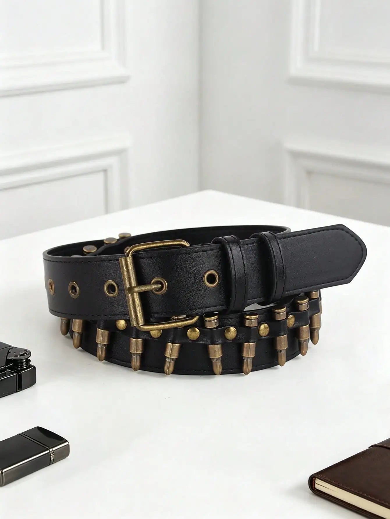 Solid Color Punk Rhinestone Studded Leather Belt, Suitable For Teens, Casual Outdoor, Athletic, Vacations, Graduation Gifts, Birthday, Daily Wear