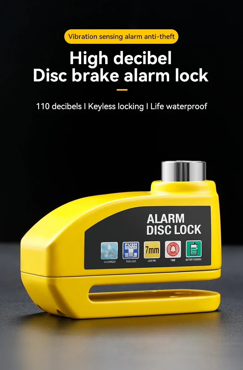 Motorcycle Alarm Lock Bike Disc Lock Warning 130DB Security Alloy Anti Theft Waterproof Brake Rotor Padlock Disc Brake Lock