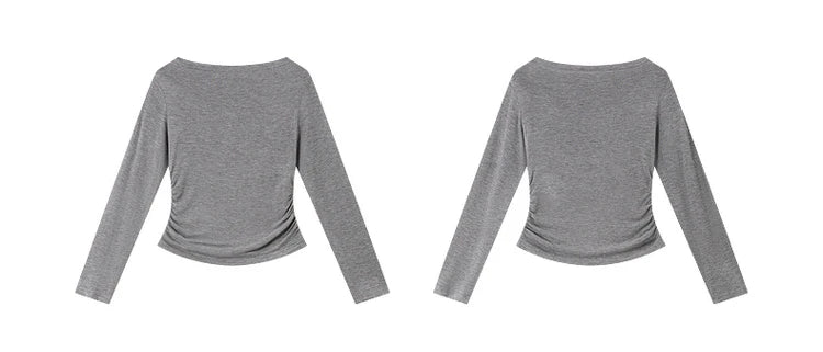 VIMLY Tops Woman 2026 Spring Fall Slash Neck Long Sleeve Ladies T-shirts Casual Knitted Slim Fit Strecth Female Tees A3039