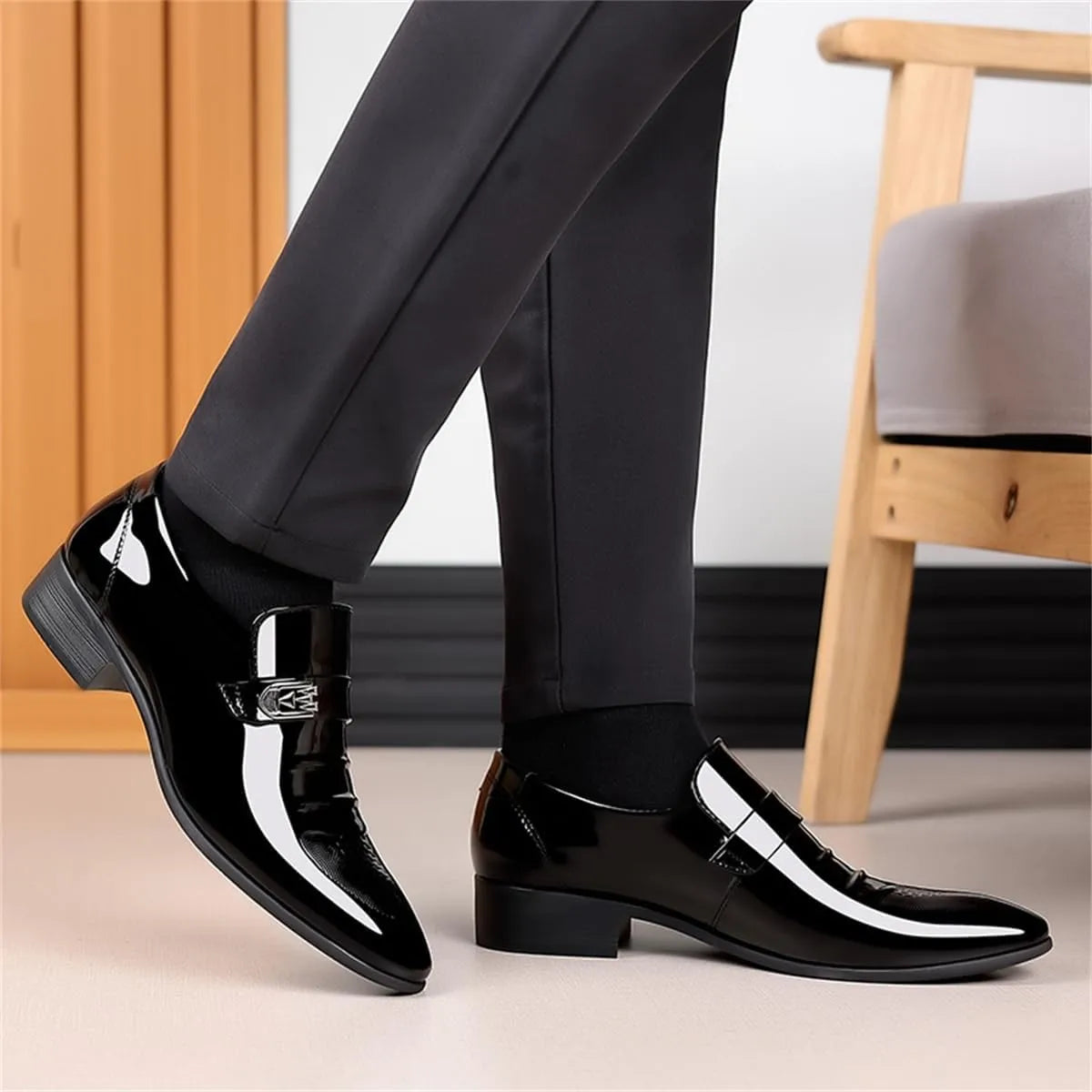Mens Dress Shoes High Gloss Patent Slip On Loafers Formal Business Oxford Casual Driving Pointed Toe Boat Shoe For Men