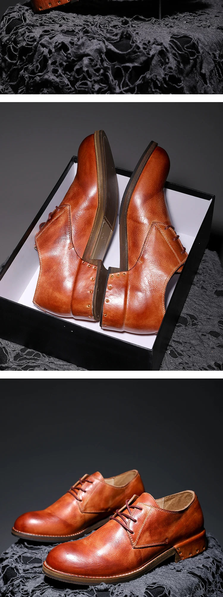 Goodyear-Welted Vintage Genuine Leather Men's Derby ShoesRound-toe Men Casual Shoes Dress Business Dress Shoes Men Wedding Shoes