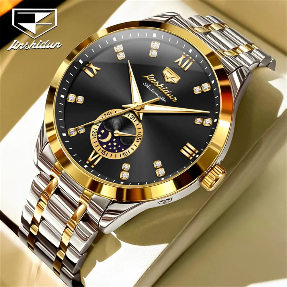 JSDUN Men's Watch Fashionable Business  Automatic Mechanical Watch Waterproof Luminous Moon Phase Watch Luxury Brand Men Watch