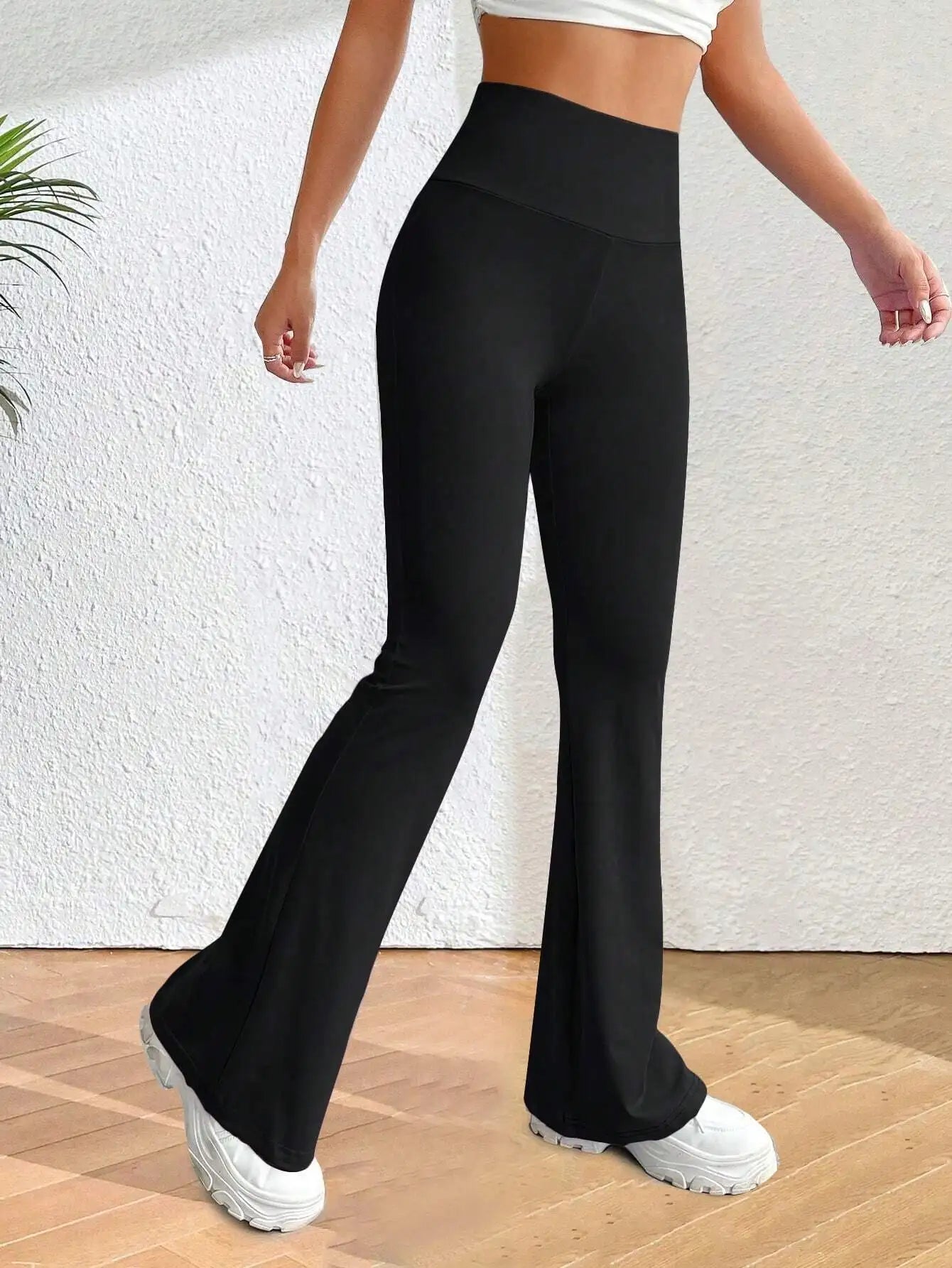 Solva Solid Flare Leg Pants Fall Cloth For Women  Women's High-Waisted Flared Pants, Elastic Waist, Cinching Hip-Lifting, Casual Yoga Pan for All-Season Exercise and Outdoor Wear