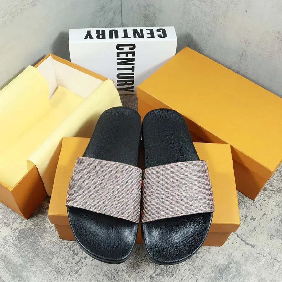 Designers Slides Womens Slippers Floral Slipper Leather Rubber Flats Sandals Summer Beach Shoes Loafers Gear Bottoms Slider