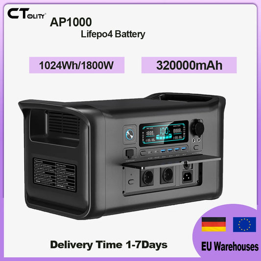 CTOLITY AP1000 1600W Solar Generator 1024Wh Backup LiFePo4 Battery  & 200W Solar Panel RV Outdoors Camping Travel Blackout