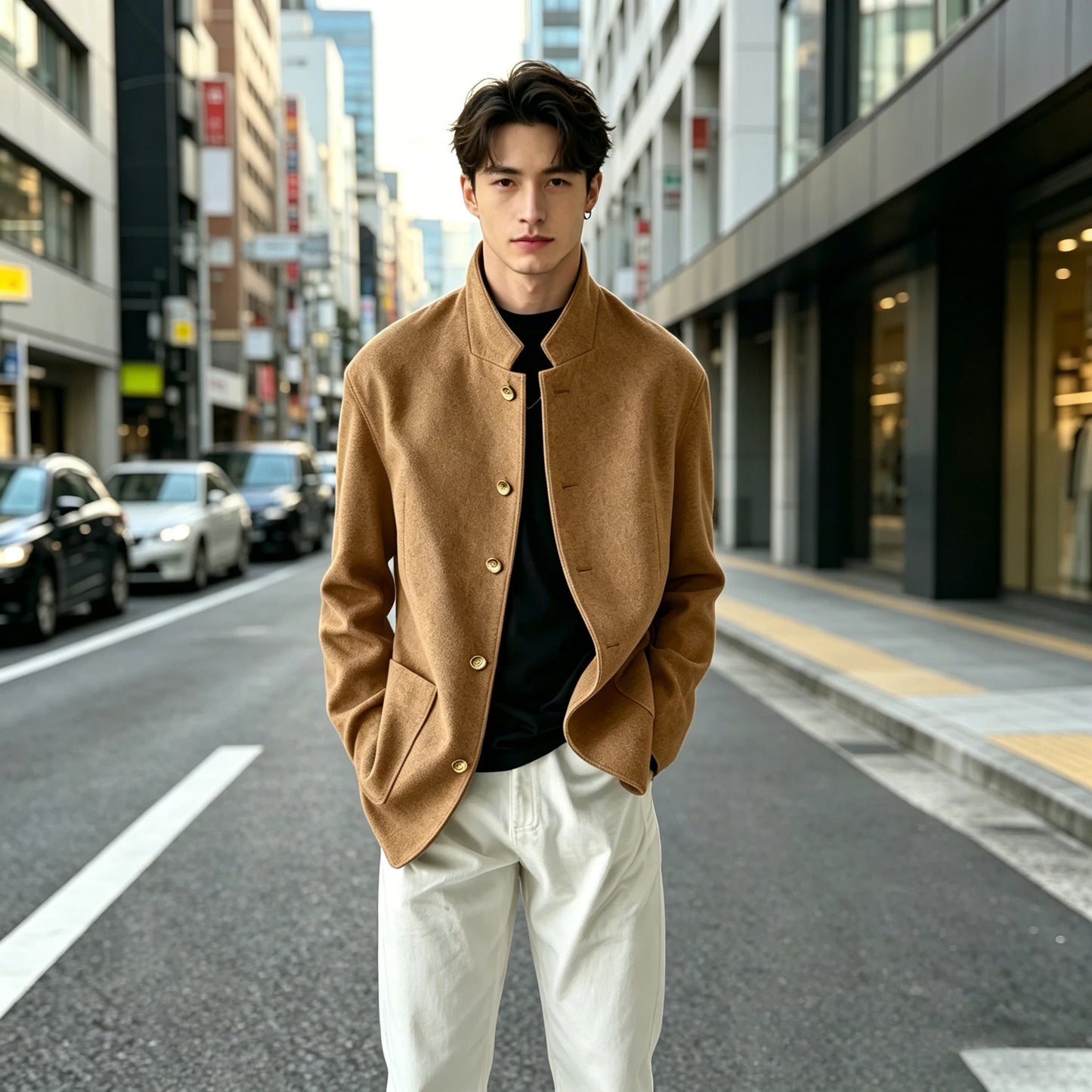 Vintage Men's Stand Collar Jacket Wool Blend Casual Coat Warm Autumn Winter Business Blazer Plus Size Streetwear Outerwear