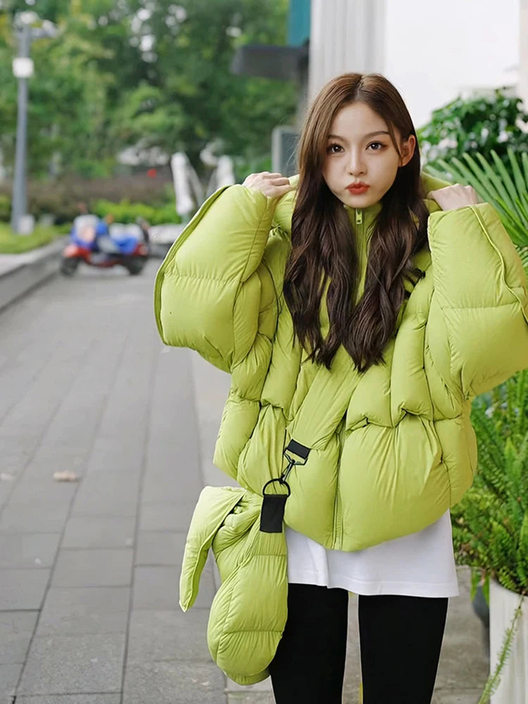 Winter Solid with Backpack Hooded Down Jacket Female Thick Warm Quilted Parka Outwears Women White Duck Down Warm Short Jackets