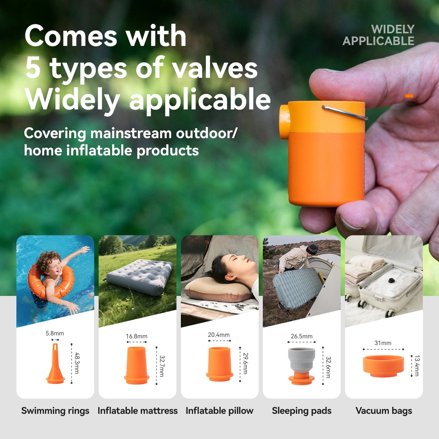 Qunature 3-in-1 Electric Air Pump Inflation Deflation Camping Light Lightweight Strong Air Pressure Mini  Air Mattress/Swim Ring