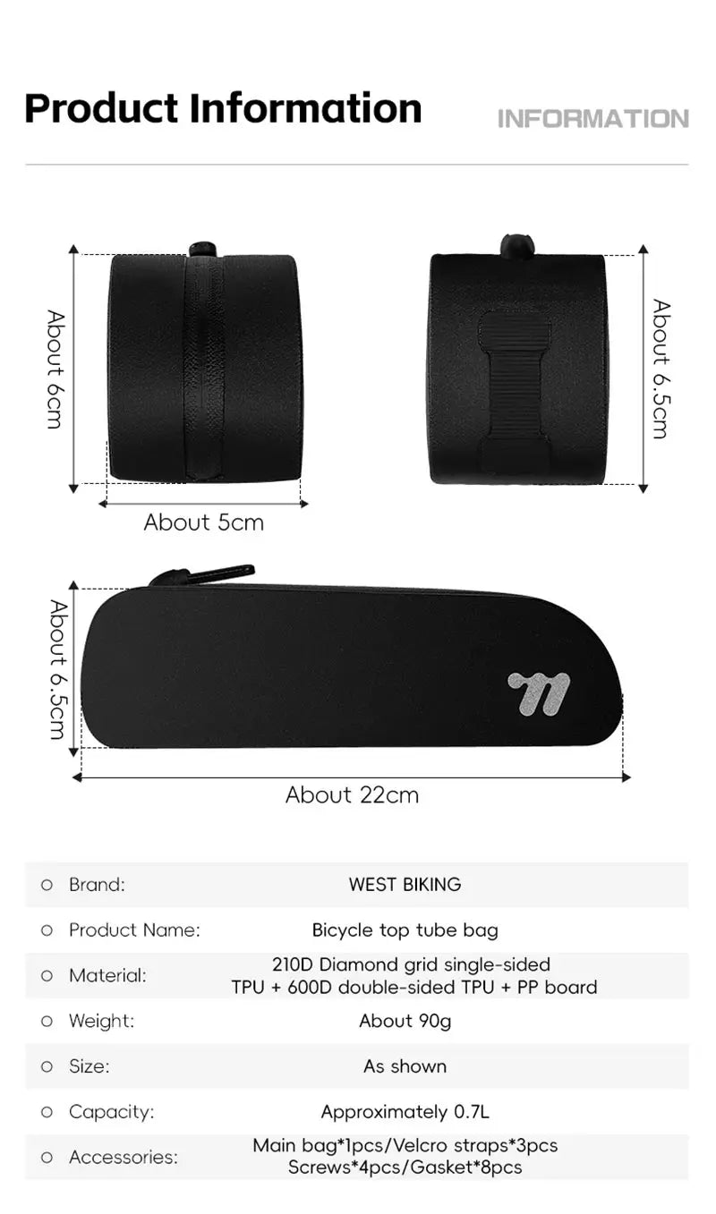 WEST BIKING Bike Top Tube Bag TPU Cycling Front Bag With Screws or Straps Waterproof MTB Road Bike Storage Bag Accessories