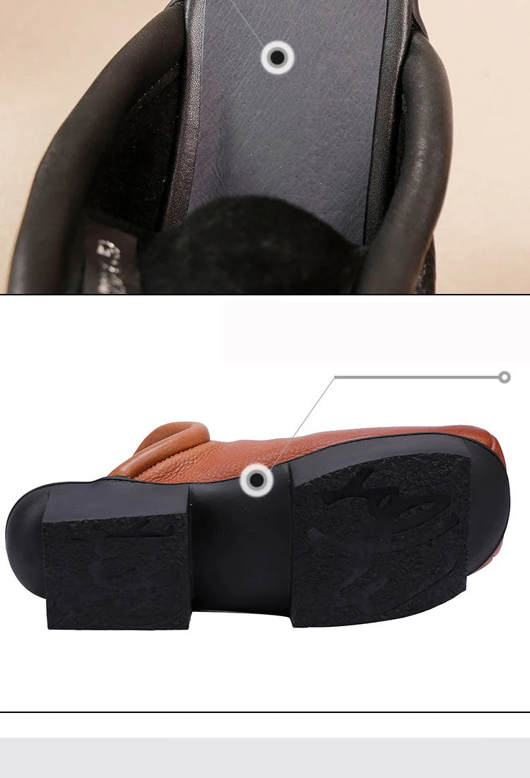 Birkuir Retro Thick Heel Closed Toe Slippers Slip On Women Outdoors Slides Spring Summer Genuine Leather Slippers Size 41
