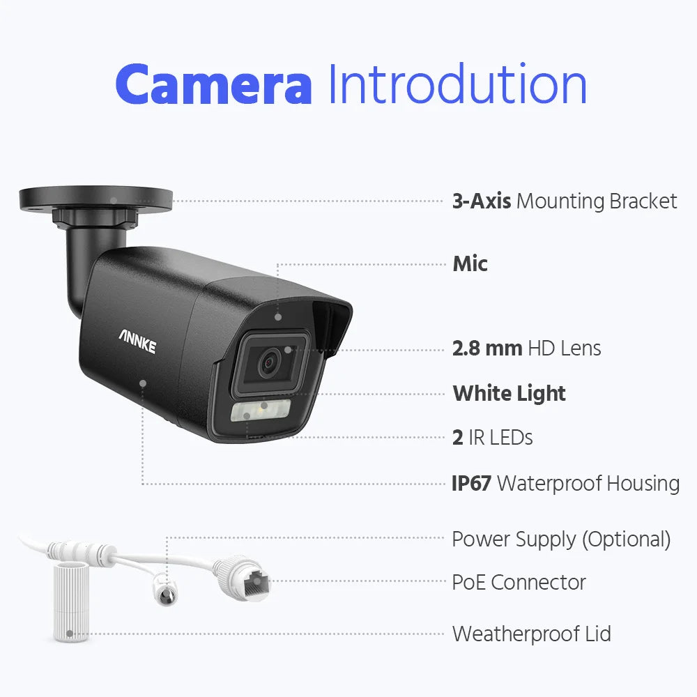 Annke 3K Dual Light Audio Fixed Bullet Camera Human Vehicle Detection 6MP HD IP Security Camera Poe 256G SD Storage ONVIF IP67