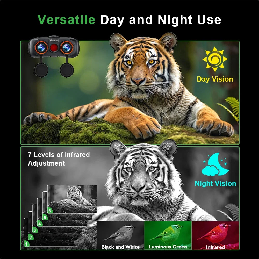 1000M 4K UHD Infrared Night Vision Binoculars Naked Eye 3D VR Digital Tactical Telescope Camera for Hunting with Compass