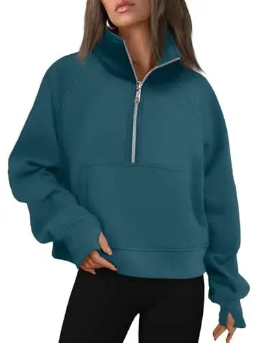 Womens Sweatshirts Half Zip Cropped Pullover Fleece Quarter Zipper Hoodies 2025 Fall Fashion Outfits Clothes