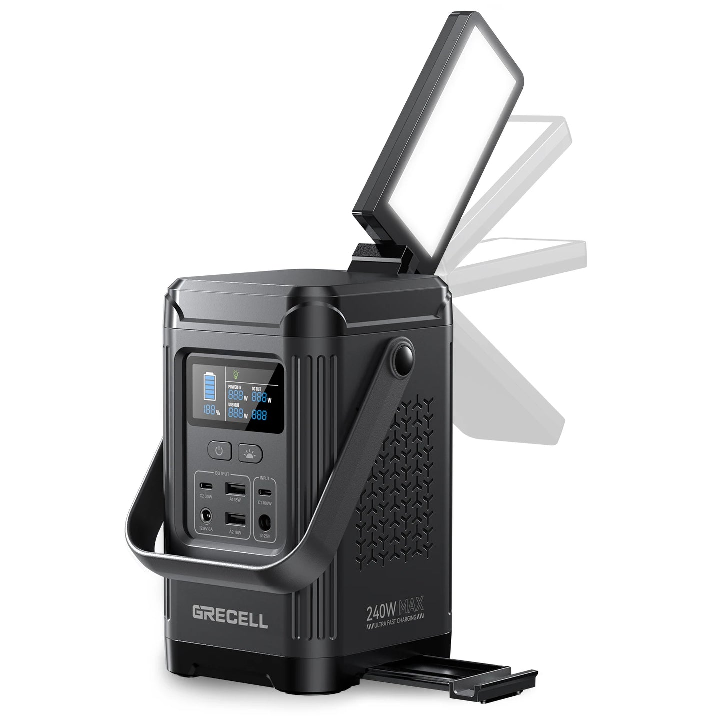 240W Portable Power Station 153.6WH Solar Generator LiFePO4 Battery Dual Way 100W PD Power Bank LED Light For Outdoors, Camping