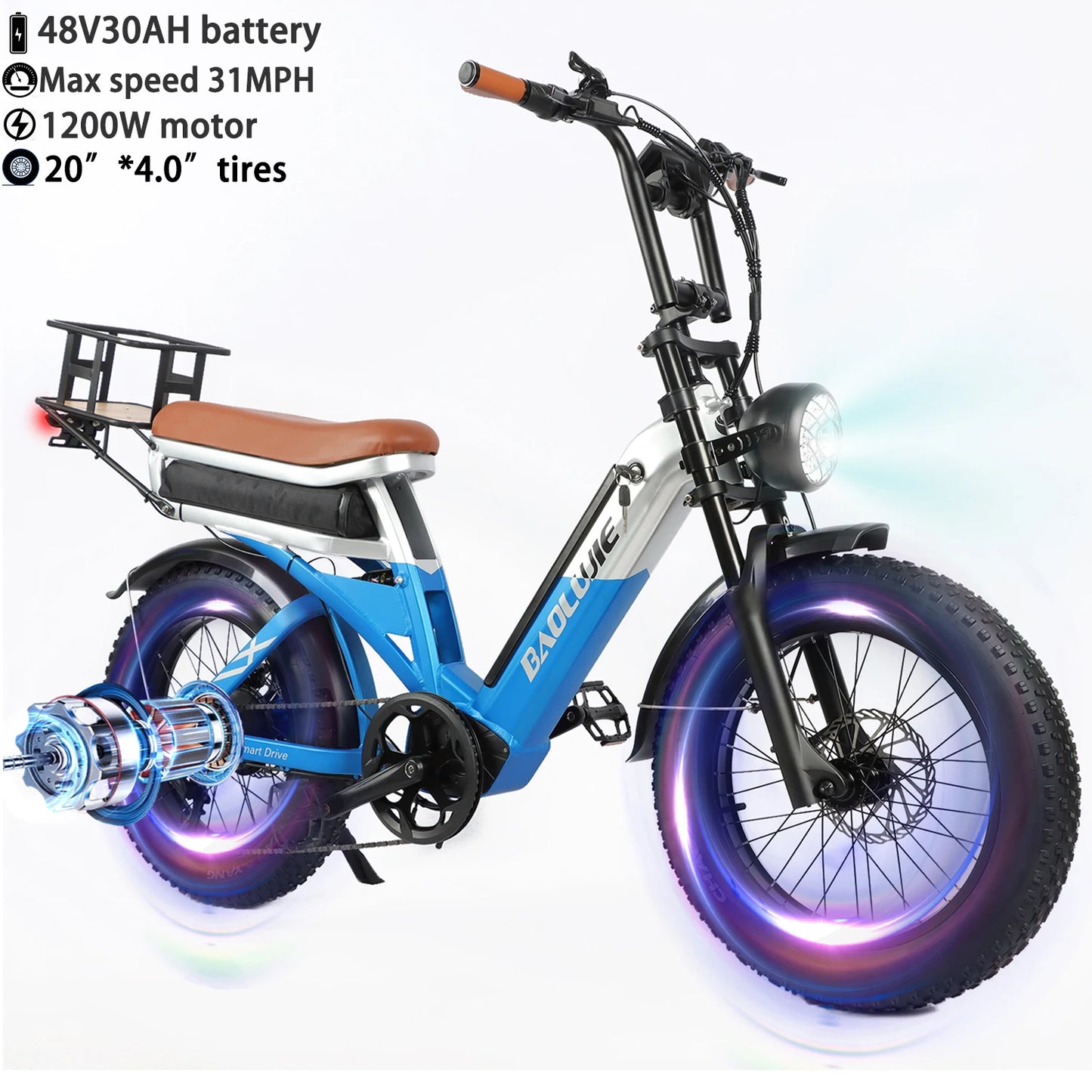 BAOLUJIE Peak 3000W/5000W Dual Motor Electric Bicycle  E-Bike for Adults，Electric Motorcycle 48V/52V Battery，Max Speed 38 MPH