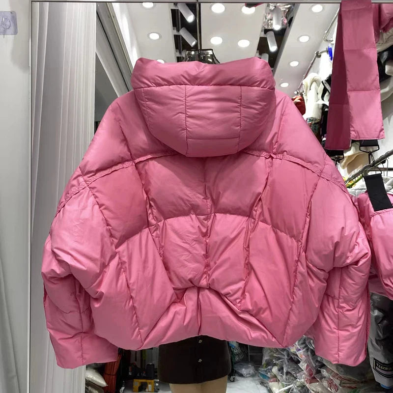 Winter Solid with Backpack Hooded Down Jacket Female Thick Warm Quilted Parka Outwears Women White Duck Down Warm Short Jackets