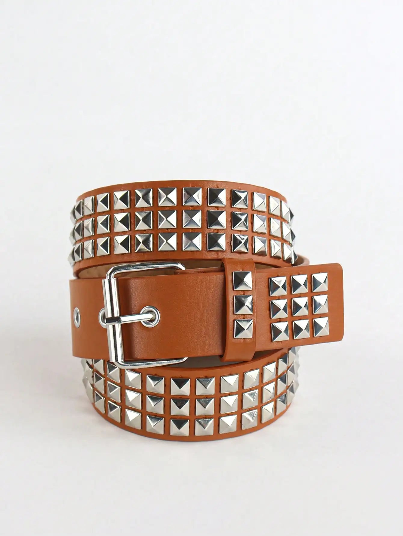 Solid Color Punk Rhinestone Studded Leather Belt, Suitable For Teens, Casual Outdoor, Athletic, Vacations, Graduation Gifts, Birthday, Daily Wear