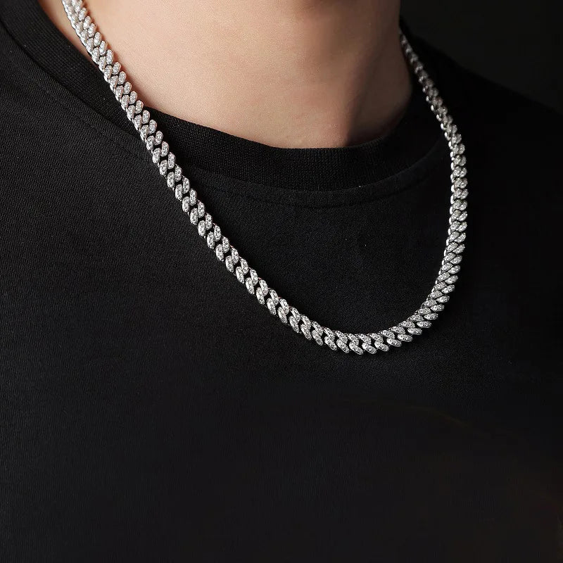 JIUZUAN D color full moissanite Cuban chain women's necklace men's S925 silver necklace hip hop fashion luxury boutique jewelry
