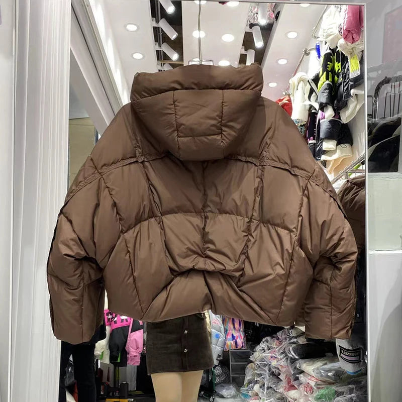 Winter Solid with Backpack Hooded Down Jacket Female Thick Warm Quilted Parka Outwears Women White Duck Down Warm Short Jackets