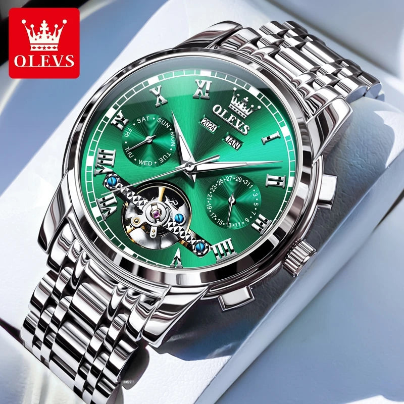OLEVS 6607+6602 Original Men Women Watch Luxury Brand Tourbillon Mechanical Watch High end Romantic Lover Date Gift Couple Watch