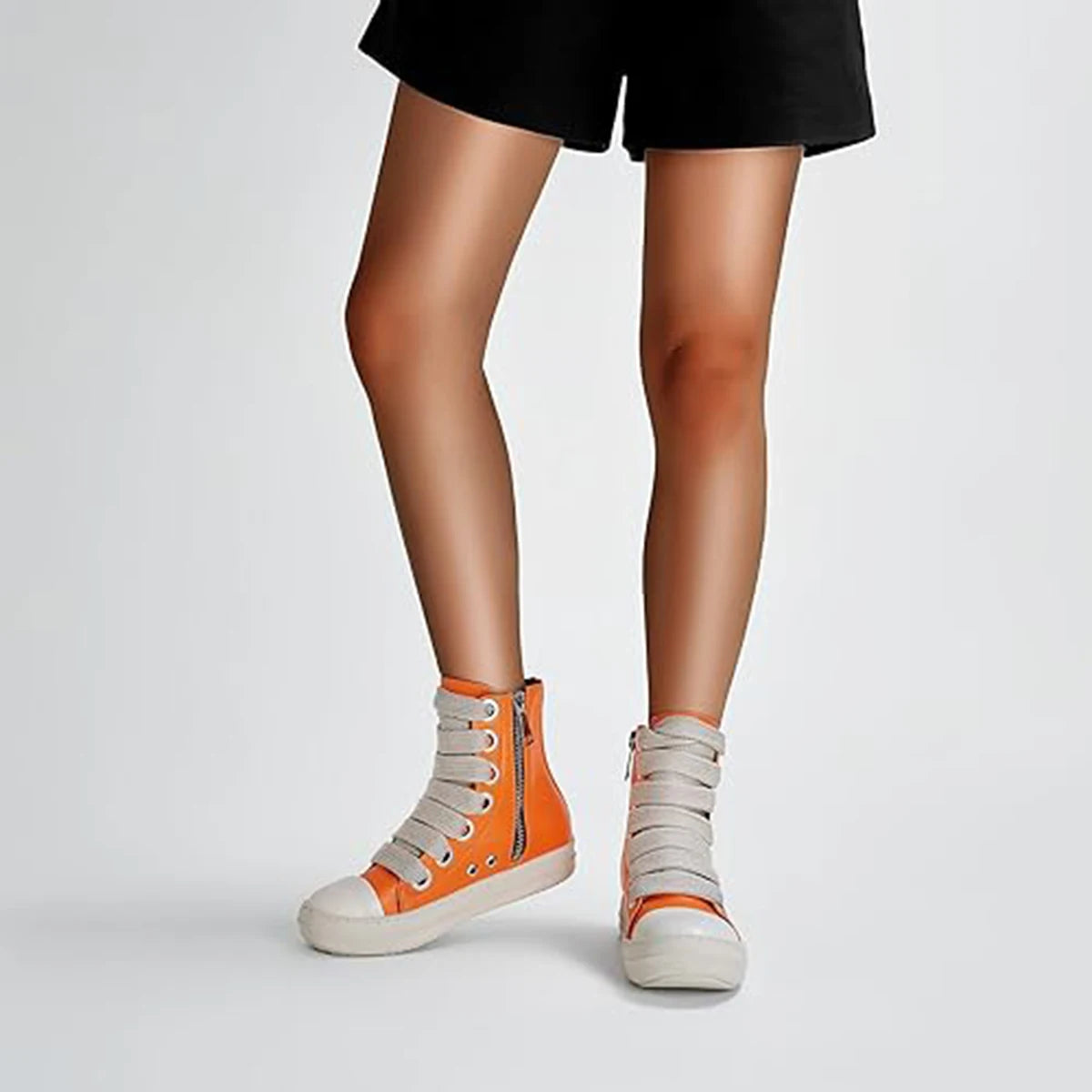 High top flat bottom casual personality fashion coarse shoelaces women's casual shoes daily college women's shoes