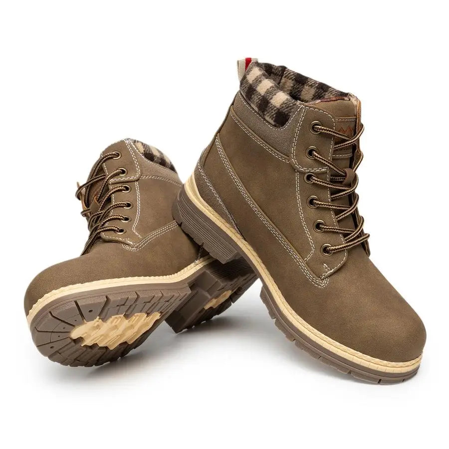 Hiking Winter Boots for Women Casual Brown Combat Work Boot Nonslip FurLined Ankle Boots Fashion Boots Waterproof Leather Shoes