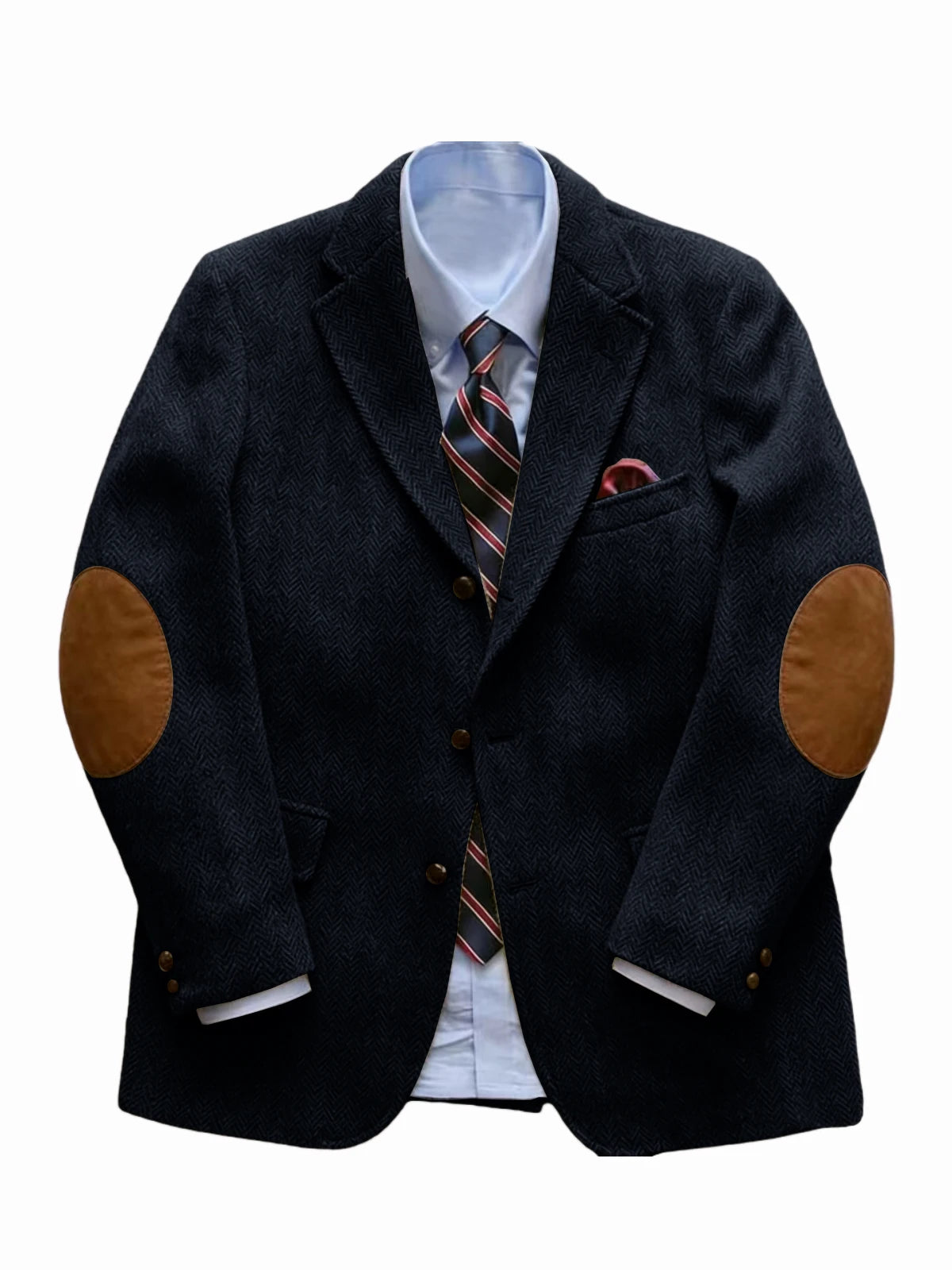 Men's Tweed Blazer Herringbone Wool Blend with Elbow Patches Retro Luxury Notch Lapel Sport Coat for Business Casual Vintage