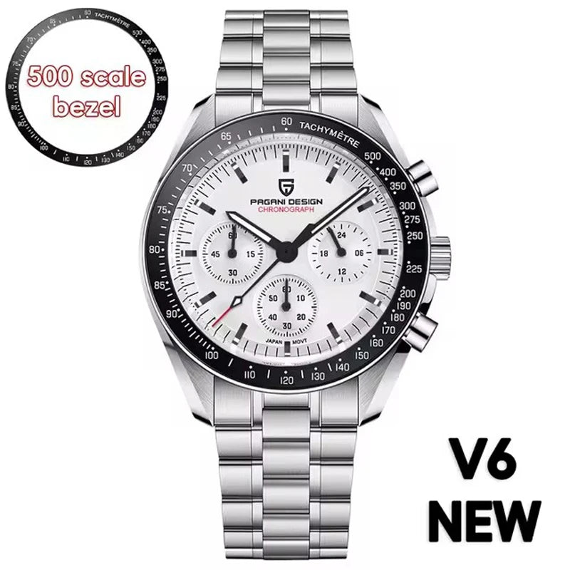 2026 New PAGANI DESIGN V6 Moon Men's Watcher Chronograph Quartz Watch Men Luxury AR Sapphire Ceramic Bezel Waterproof Luminous