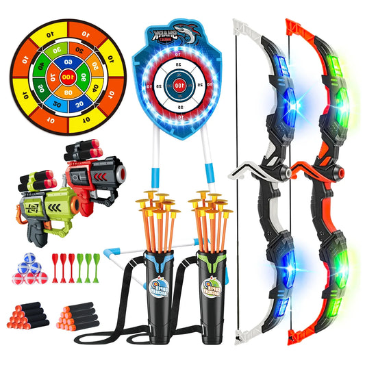 VATOS Night-Light Bow Arrow Guns Toy For Kids Archery Stand Target Board Indoor Outdoor Game Toys Boys Girls