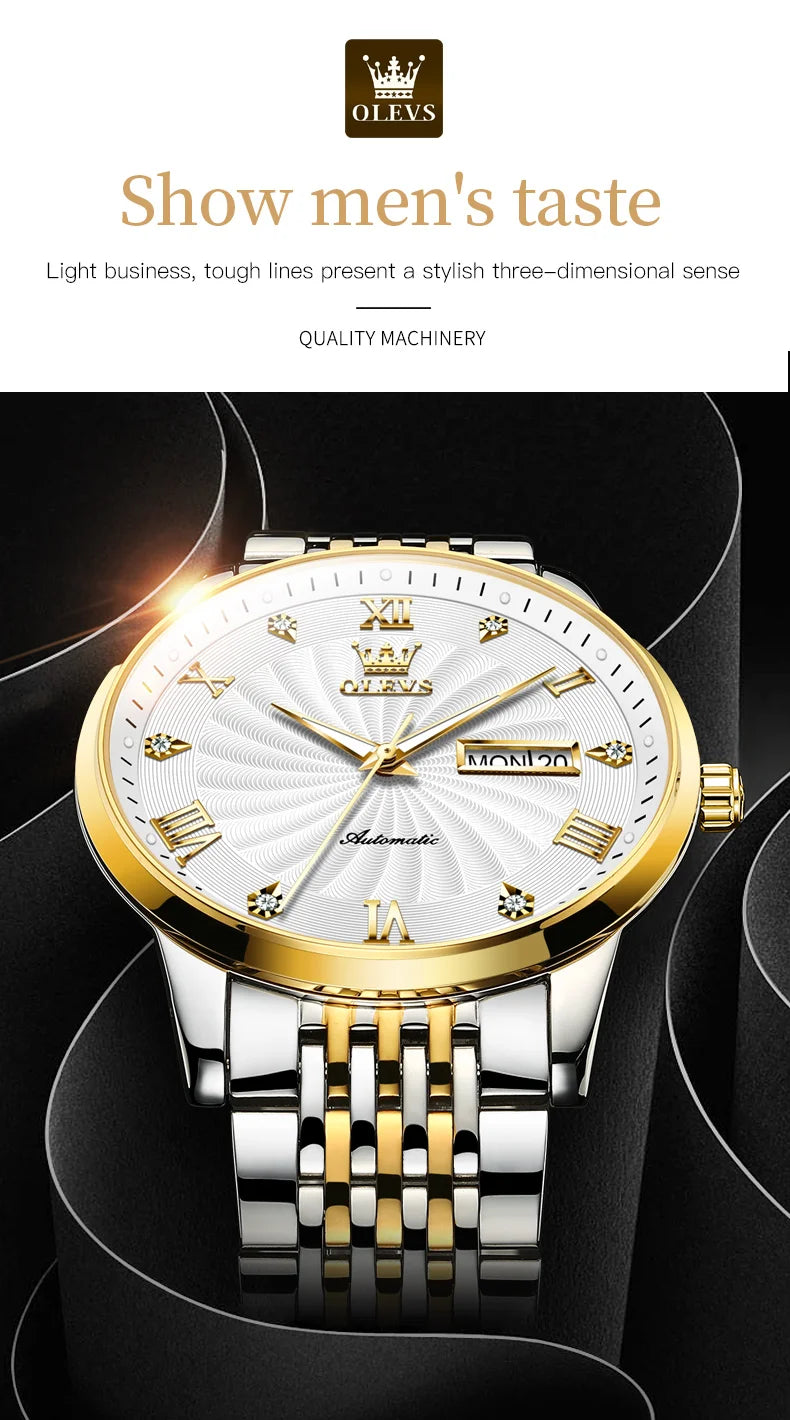 OLEVS Men Mechanical Watch Top Brand Luxury Automatic Watch Sport Stainless Steel Waterproof Watch Men relogio masculino