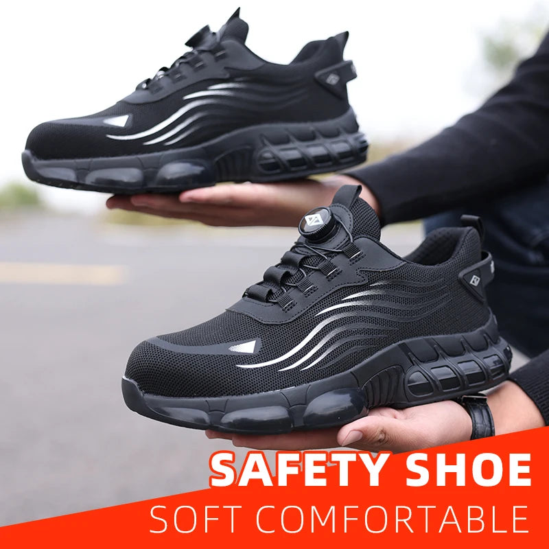Air Cushion Soft Sole Men's Anti-smash Non-Slip Breathable Work Safety Shoes Men's Steel Toe Puncture Proof Anti-skid Work Safet